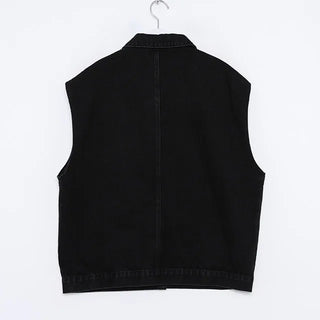 denim pocket boxy vest