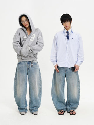 [MASONPRINCE] Washed Mid-Rise Tapered Wide Denim Pants