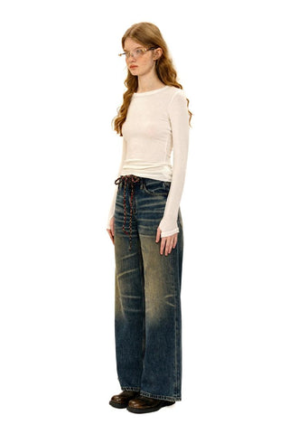 [Moromoro2] Lace Trim Slim Fit Long Sleeve Base  Tee