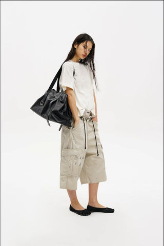 [MASONPRINCE] Distressed Cargo Capri Shorts