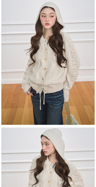 [NECY] Love Drawstring Hoodie Cardigan (2color)