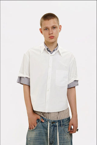 [MASONPRINCE] Frayed Hem Short Sleeve Shirt