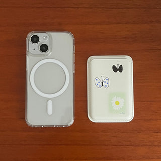 Flowers and Butterflies magSafe white card wallet (single product)