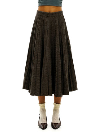 [Moromoro2] Houndstooth Wool Blend Pleated  Skirt
