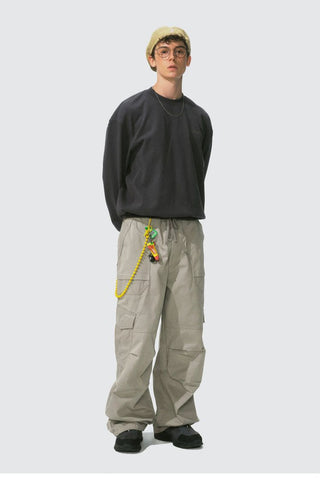 [Monterest] Grid Cotton Drawstring Paratrooper Pants