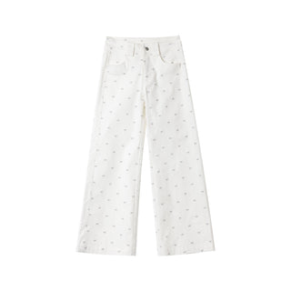 [NECY] Ribbon Allover White Jeans