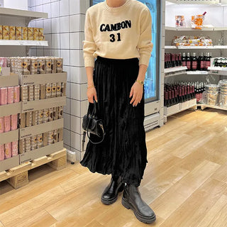 Crinkle pleated long skirt