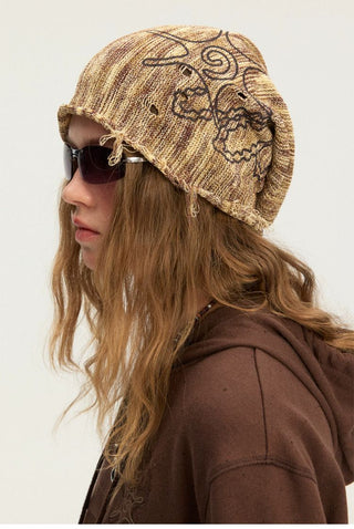 [Monterest] Starfish Print Distressed Knit Beanie