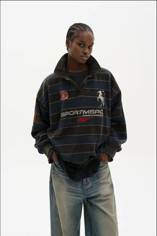 [MASONPRINCE] Washed Striped Polo Knit Sweater