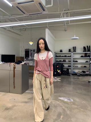 [NEVERSEEZ] Quick-Dry Wide Leg Parachute Pants