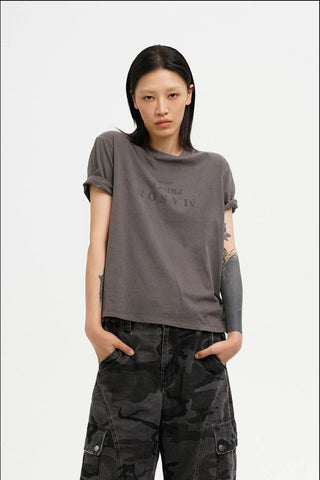 [MASONPRINCE] Mirror Logo Print Slim Fit T-Shirt