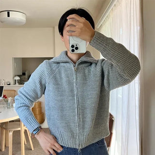 High-neck zip-up cardigan