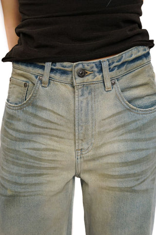[Moromoro2] Washed Pleated Wide Leg Jeans