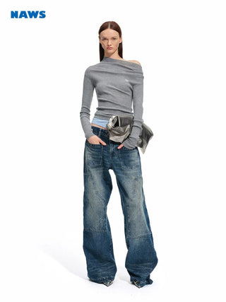 [NOTAWEAR] Wool Blend Asymmetric Layered Knit  Top