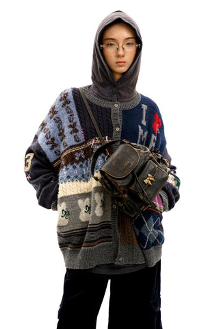 [Moromoro] Multi Pattern Patchwork Knit Set