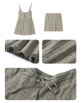 [NECY] Green Garden Lace Camisole & Shirring Mini Skirt