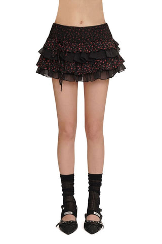 [moromoro2] Floral Mesh Pleated Skirt