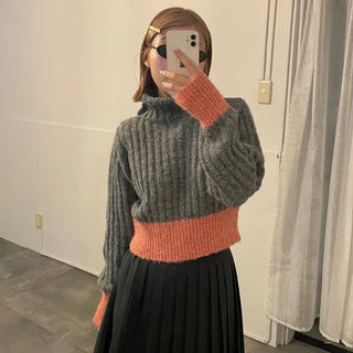 Ribbed two-tone turtleneck knit
