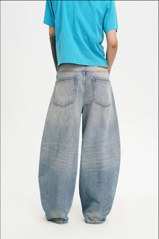 [MASONPRINCE] Washed Mid-Rise Tapered Wide Denim Pants