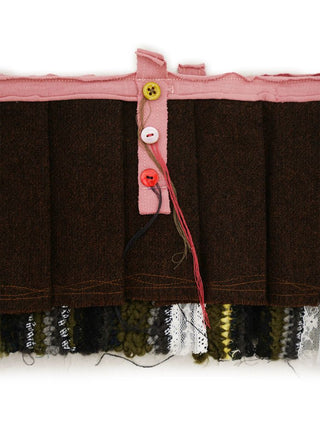 [Moromoro2] Wool Blend Striped Patchwork Pleated  Skirt