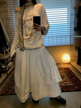 [NEVERSEEZ] Asymmetric Pocket A-Line Pleated Skirt