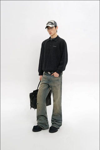 [MASONPRINCE] Wool Textured Mosaic Polo Collar Sweater