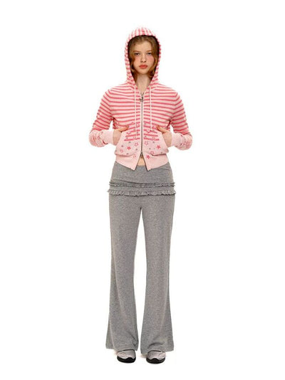 [Moromoro2] Soft Fleece Ruffle Skirt Flare  Pants