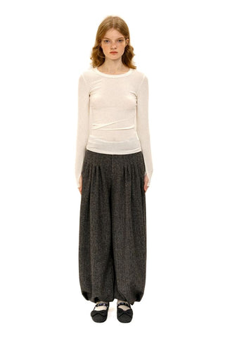[Moromoro2] Lace Trim Slim Fit Long Sleeve Base  Tee