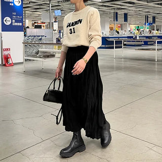 Crinkle pleated long skirt