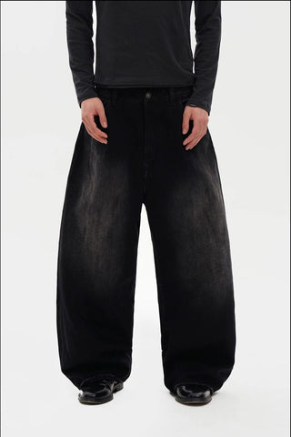 [MASONPRINCE] Curved Cut Washed Denim Wide Pants