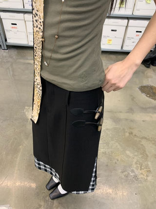 NEVERSEEZ Checkered Patchwork Skirt