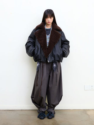 [NEVERSEEZ] Lapel Fleece Diagonal Zipper Jacket