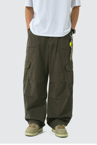 [Monterest] Grid Cotton Drawstring Paratrooper Pants
