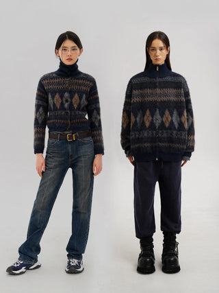 [MASONPRINCE] Wool Blend Fair Isle Fitted Cardigan