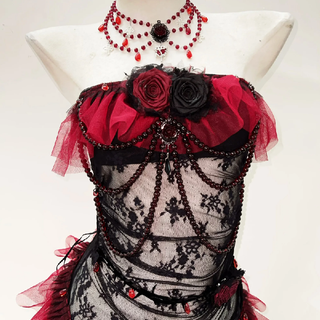 Flower applique beaded mesh ruffle tube top