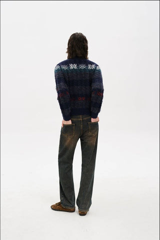 [MASONPRINCE] Fair Isle Cable Knit Wool Blend Cardigan