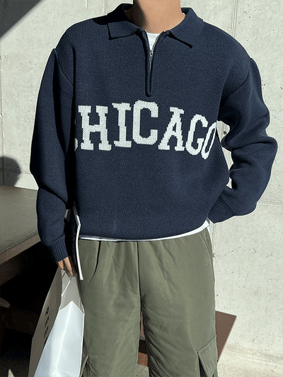 CHICAGO Zip-Up Collared Knit