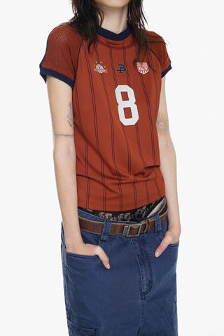 [MASONPRINCE] Mesh Sleeve Striped Sports Jersey Tee