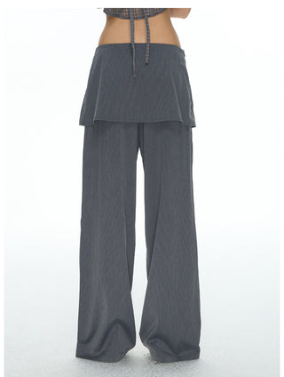 [NECY] Pin Stripe Ruffle Lace Skirt Pants