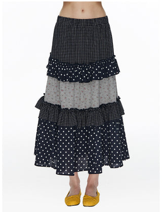 [NECY] Floral Dot Patchwork Cake Skirt (2ver)