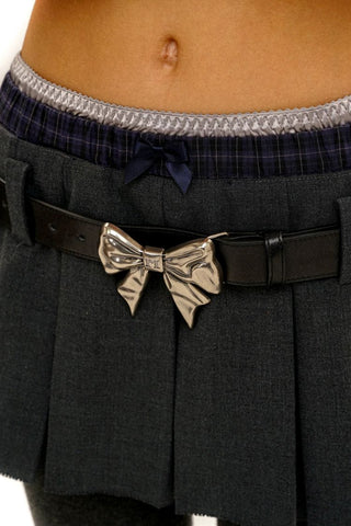 [Moromoro2] Linen Satin Plaid Pleated Skirt