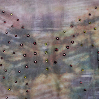 Halter beaded mesh self tie print backless top