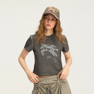 [Monterest] Unicorn Print Slim Fit Cropped Tee