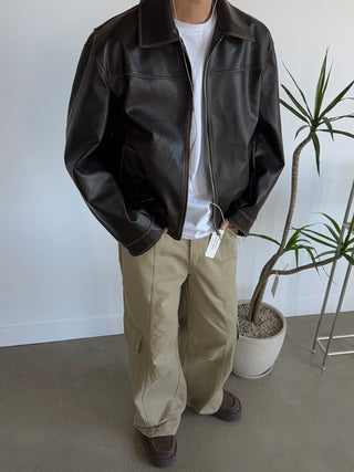 Motif Washed Cut Leather Jacket