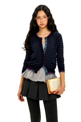 [Moromoro2] Striped Mesh Lace Knit Set