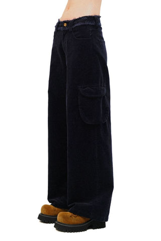 [Moromoro2] Distressed Plaid Corduroy Cargo  Pants