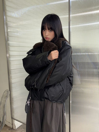 [NEVERSEEZ] Lapel Fleece Diagonal Zipper Jacket