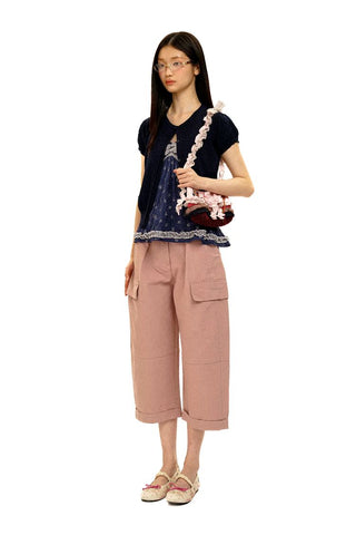 [Moromoro2] 3D Silhouette Belted Work Cropped  Pants