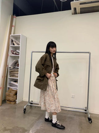 [NEVERSEEZ] Layered Lace Floral Midi Skirt