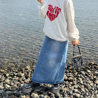 Long denim skirt